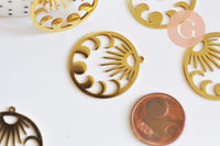 Pendentif rond lune et soleil acier 304 inoxydable doré 30mm, x1 (G6165)