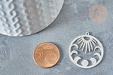 Pendentif rond lune et soleil argenté acier inoxydable 30mm x1 (G7609)