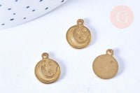 Pendentif rond lune étoile laiton brut 10mm, x2 (G6534)