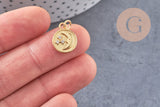 Pendentif rond lune étoiles laiton doré 16K étoile zircon 15.3mm, x1 (G5998)