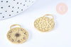 Pendentif rond lune étoiles laiton doré 18K zircon 27.5mm,pendentif doré avec cristaux pour création bijoux, x1 G6969