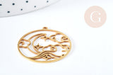 Pendentif rond lune nuage acier 201 doré inoxydable 32.5mm, x1 (G8815)