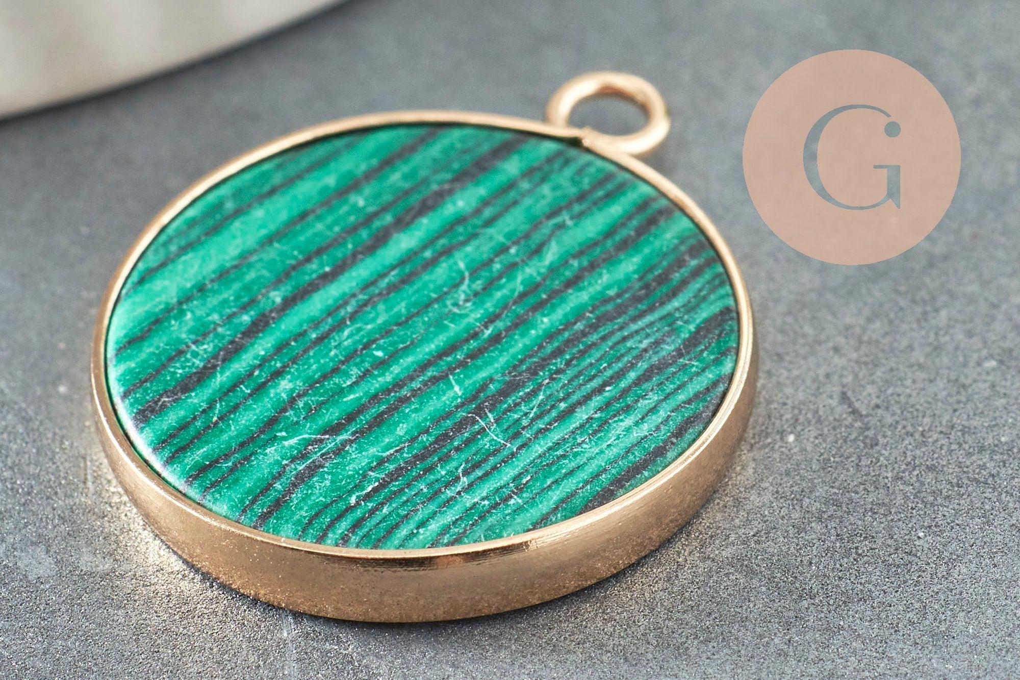 Pendentif rond malachite de synthèse,pendentif rond,26mm, x1 (G1933)