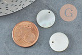 Pendentif rond nacre blanche naturelle 15mm, x10 ou x20 (G2181)