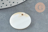 Pendentif rond nacre blanche naturelle 25mm, pendentif coquillage blanc naturel, x10 (G2175)