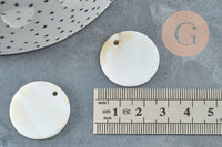 Pendentif rond nacre blanche naturelle 25mm, pendentif coquillage blanc naturel, x10 (G2175)
