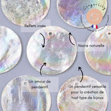 Pendentif rond nacre naturelle blanche irisé 25mm, x10 (G3010)