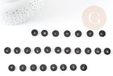 Pendentif rond nacre noire lettre, coquillage noir, pendentif initiale percé, 11mm, x1 (G0102)