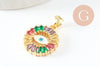 Pendentif rond oeil doré cristal zircon coloré, porte-bonheur contre mauvais oeil création bijoux,18mm, x1 (G5313)