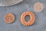 Colgante redondo de mimbre trenzado natural, cuenta de madera, cuenta de mimbre, creación de joyas, cuentas geométricas, 28-34mm, x2 G2951