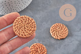 Pendentif rond osier tressé naturel 30-40mm, x2 (G2575)