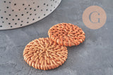 Pendentif rond osier tressé naturel 30-40mm, x2 (G2575)