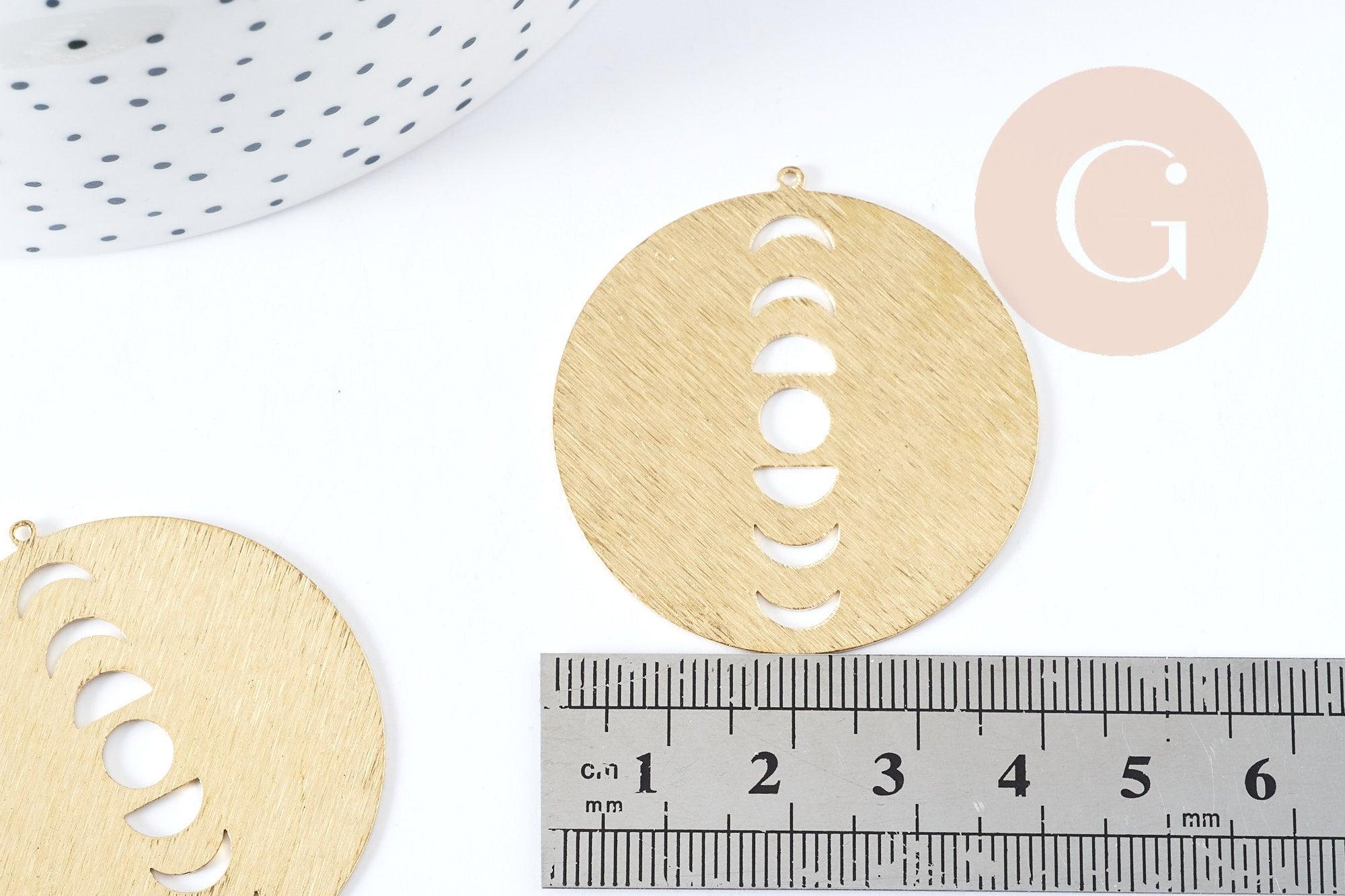 Pendentif rond phases lune laiton brut brossé 42mm, x1 (G8824)