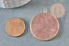 Pendentif rond quartz fraise, pendentif rose,quartz naturelle,32mm, x1 G3134