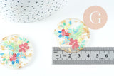 Pendentif rond résine fleur séchée 40mm, pendentif fleurs séchées coloré, création de bijoux originaux, x1 G5585