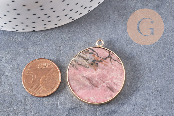 Pendentif rond rhodonite,rhodonite Naturelle,pendentif rhonodite,35mm, x1 G2815