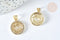 Pendentif rond signe astrologie poissons laiton doré zircons blancs 19mm, x1 (G7419)