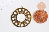 Pendentif rond soleil filigrane acier 201 inoxydable doré 33mm, pendentif sans nickel, x1 G6307