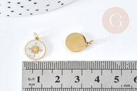 Pendentif rond soleil nacre acier inoxydable 316L doré 12.5mm, x1 (G8773)