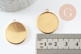 Pendentif rond support cabochon acier 304 inoxydable doré IP 20mm, x1 (G4097)