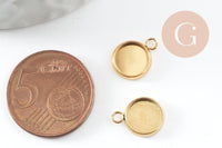 Pendentif rond support cabochon acier 304 inoxydable doré ip 8mm, x2 (G4222)