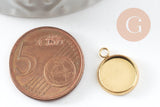Pendentif rond support cabochon acier inoxydable doré IP 10mm, x1 (G6672)