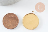 Pendentif rond support cabochon acier 304 inoxydable doré IP 20mm, x1 (G4097)