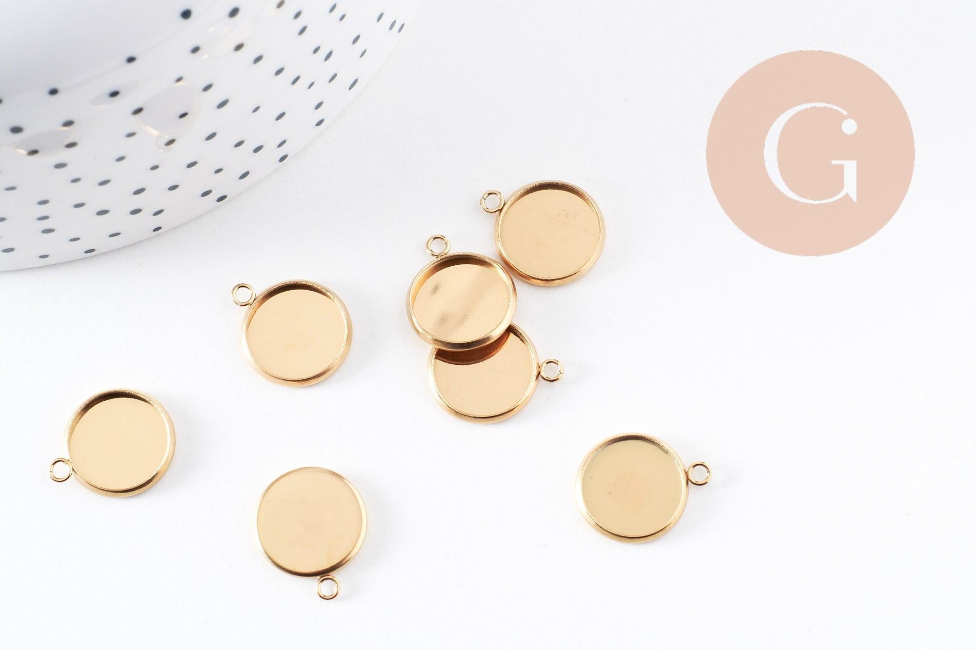 Pendentif rond support cabochon acier inoxydable doré IP 12mm, x2 (G10195)