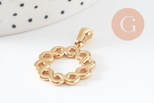 Pendentif rond tressé acier 304 inoxydable doré PVD 25mm, x1 (G10192)