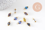 Pendentif rond verre oeil protecteur multicolore support zamac doré 9mm, x10 (G3934)