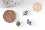 Pendentif rond verre oeil protecteur multicolore support zamac doré 9mm, x10 (G3934)