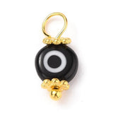 Pendentif rond verre oeil protecteur multicolore support zamac doré 9mm, x10 (G3934)