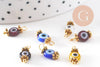 Pendentif rond verre oeil protecteur multicolore support zamac doré 9mm, x10 (G3934)