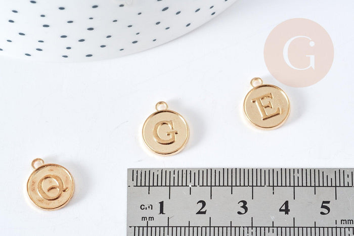Pendentif rond zamac doré initiale pour émail 14mm, x1 (G8589)