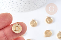 Pendentif rond zamac doré initiale pour émail 14mm, x1 (G8589)