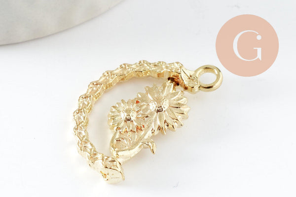Pendentif rotatif fleurs doré zamac dore 25mm, x2 (G3317)