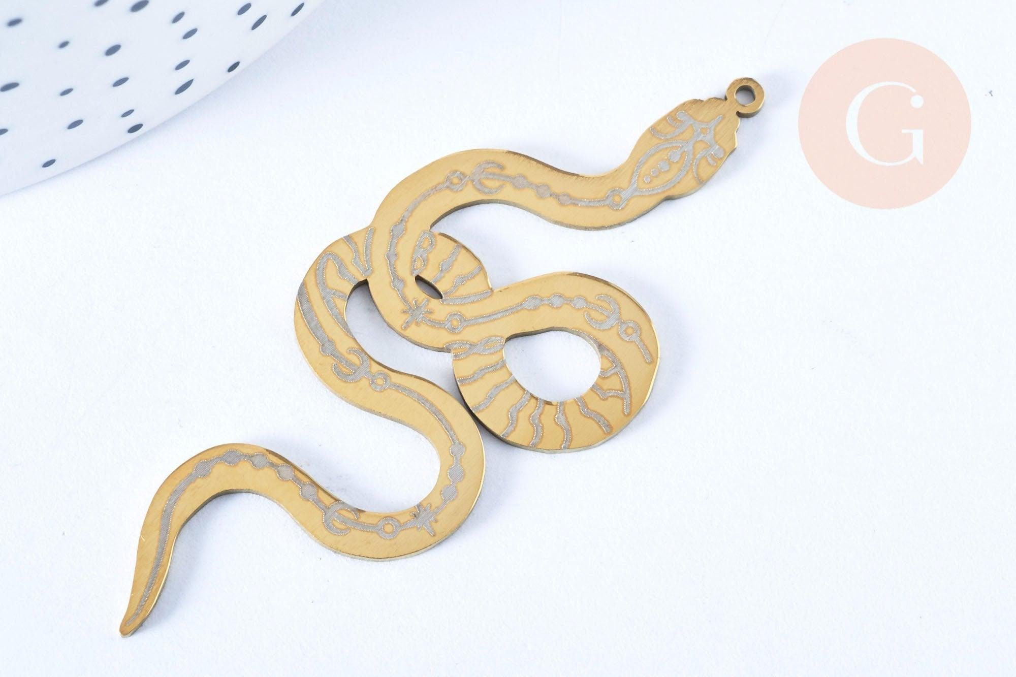 Pendentif serpent gravé acier 201 inoxydable doré 34.5mm, x1 (G6015)