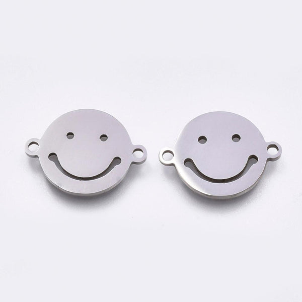 Pendentif smiley acier 201 inoxydable doré ou platine 12.5mm, x1 (G5687)