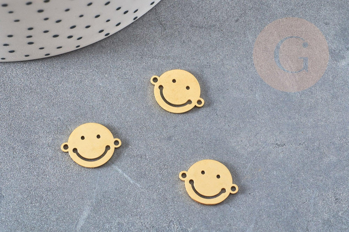 Pendentif smiley acier 201 inoxydable doré ou platine 12.5mm, x1 (G5687)