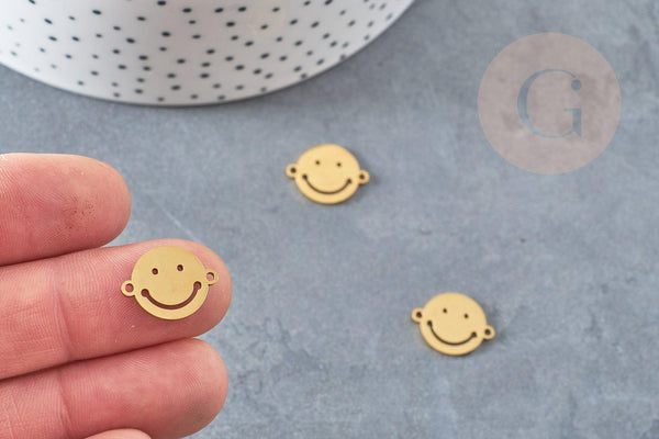 Pendentif smiley acier 201 inoxydable doré ou platine 12.5mm, x1 (G5687)