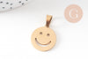 Pendentif smiley acier 304 inoxydable doré IP 19.5mm, x1 (G10802)