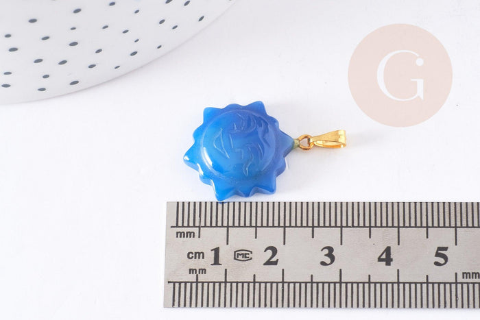 Pendentif soleil agate bleue support doré, pendentif pierre agate naturelle bleue, 23mm, x1 (G5522)