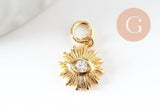 Pendentif soleil laiton doré 18k zircon, pendentif en cristal pour création bijoux porte bonheur pour femme en zircon,12.5mm, x1 (G6195)