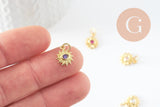 Pendentif soleil laiton doré 18k zircon, pendentif en cristal pour création bijoux porte bonheur pour femme en zircon,12.5mm, x1 (G6195)