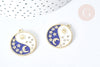 Pendentif soleil lune étoiles bleu zamac doré zircon 27.7mm, x1 (G8088)