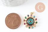 Pendentif soleil oeil cristal zircon émail coloré, 21.5mm, x1 (G6197)