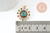 Pendentif soleil oeil cristal zircon émail coloré, 21.5mm, x1 (G6197)