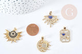Pendentif soleil oeil protecteur chance zamac doré zircon 18K 13-30mm,Pendentif doré porte-bonheur x1 G7690