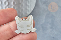 Pendentif tête de chat mystique argenté acier inoxydable 22mm pour la création de bijoux en acier inoxydable, x1 G7614