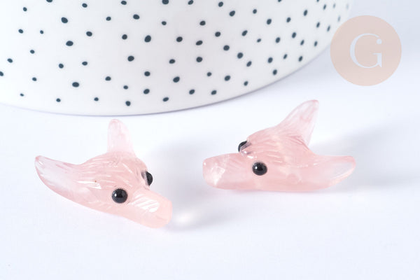 Pendentif tête de loup quartz rose 37-42mm, pendentif en pierre naturelle, pierre, x1 (G7553)